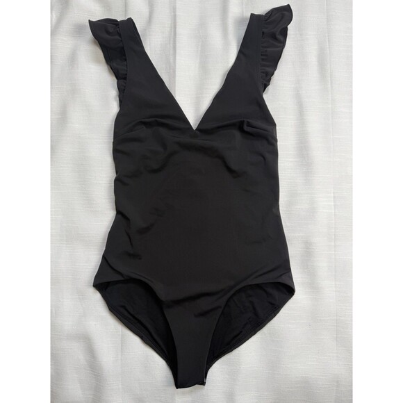 & Other Stories Ruffle Shoulder Plunge Neck One Piece Swimsuit In Black Sz 2 New - Picture 3 of 9